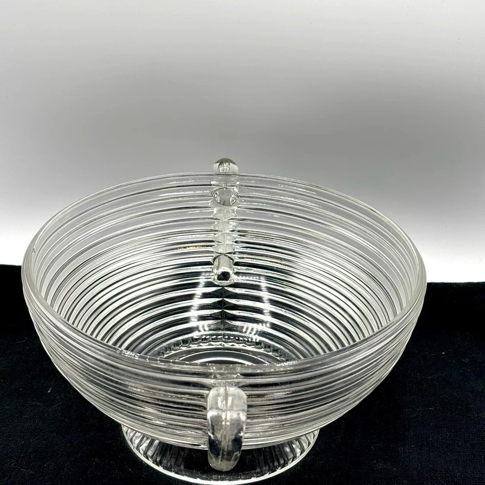 1930s Anchor Hocking Manhattan clear pedestal glass bowl 2 handles 5